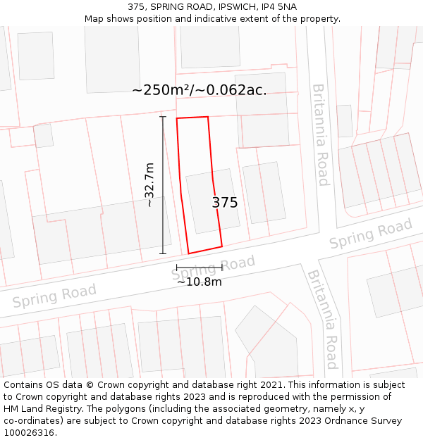 375, SPRING ROAD, IPSWICH, IP4 5NA: Plot and title map