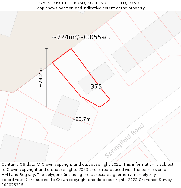 375, SPRINGFIELD ROAD, SUTTON COLDFIELD, B75 7JD: Plot and title map