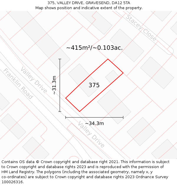 375, VALLEY DRIVE, GRAVESEND, DA12 5TA: Plot and title map