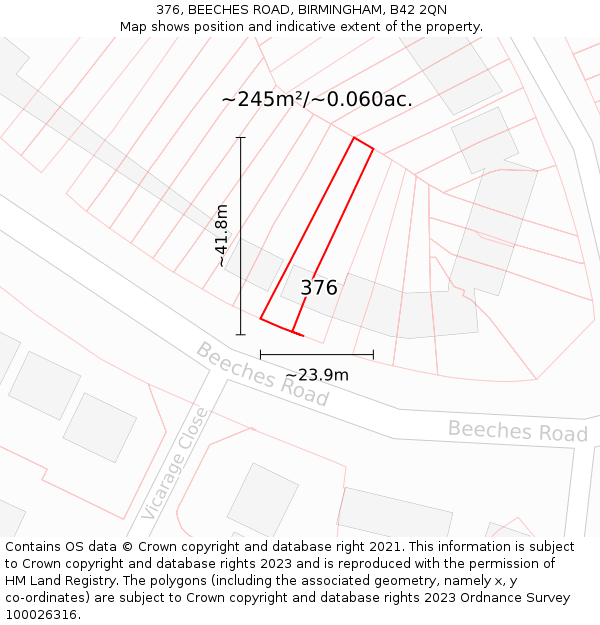 376, BEECHES ROAD, BIRMINGHAM, B42 2QN: Plot and title map