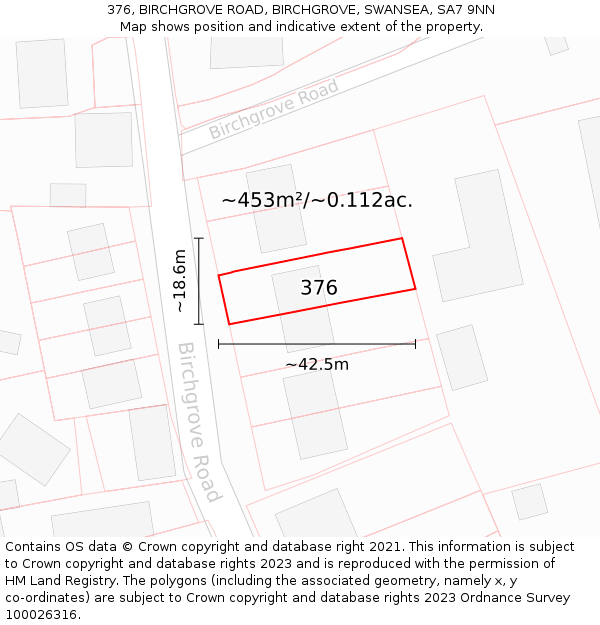 376, BIRCHGROVE ROAD, BIRCHGROVE, SWANSEA, SA7 9NN: Plot and title map