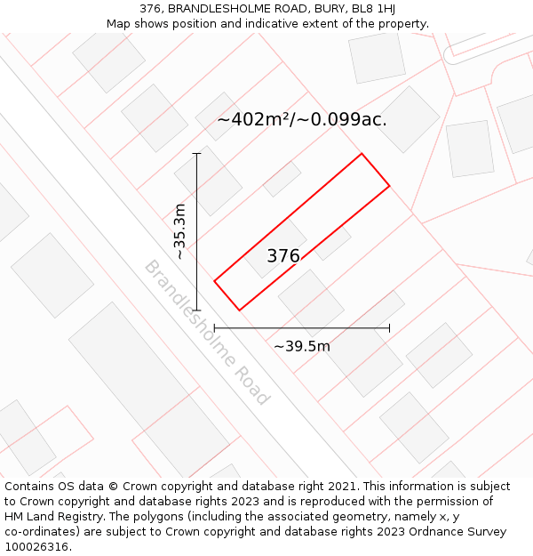 376, BRANDLESHOLME ROAD, BURY, BL8 1HJ: Plot and title map