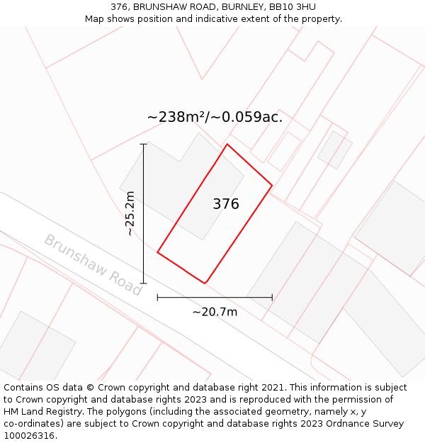 376, BRUNSHAW ROAD, BURNLEY, BB10 3HU: Plot and title map