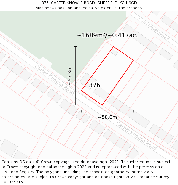 376, CARTER KNOWLE ROAD, SHEFFIELD, S11 9GD: Plot and title map