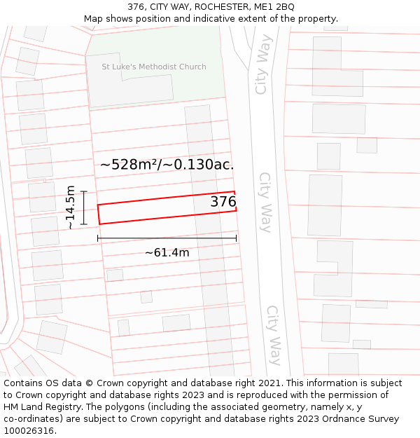 376, CITY WAY, ROCHESTER, ME1 2BQ: Plot and title map