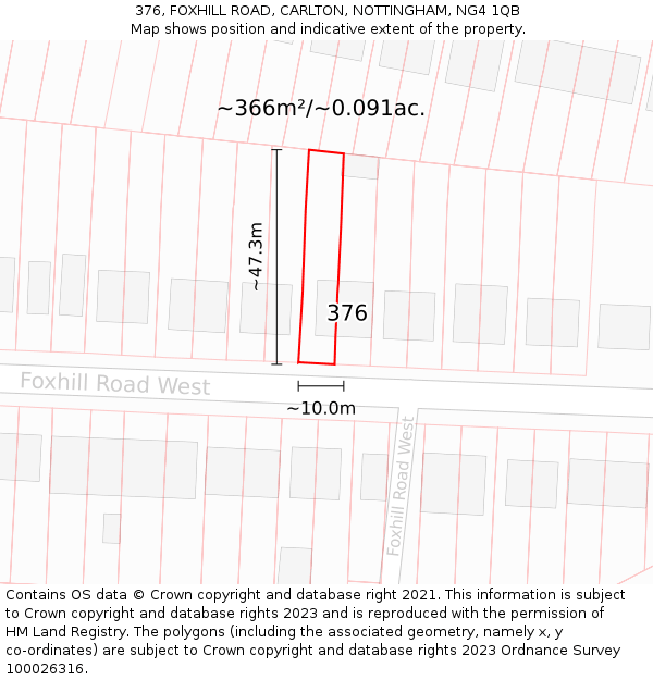 376, FOXHILL ROAD, CARLTON, NOTTINGHAM, NG4 1QB: Plot and title map