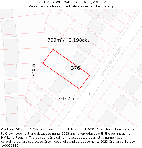 376, LIVERPOOL ROAD, SOUTHPORT, PR8 3BZ: Plot and title map