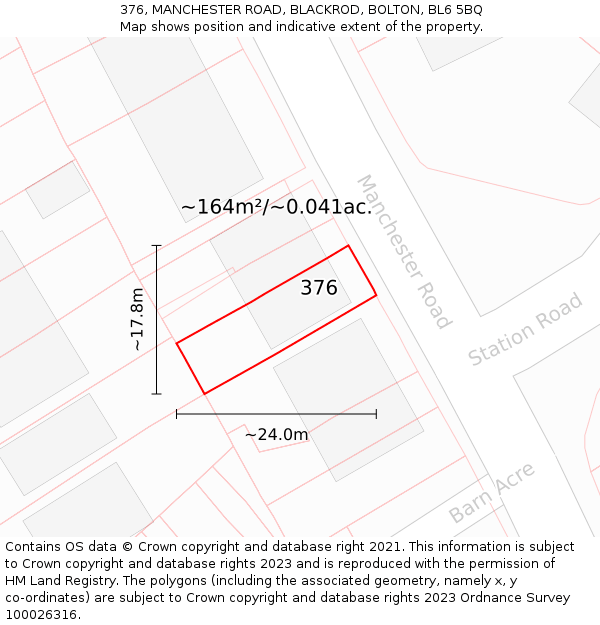 376, MANCHESTER ROAD, BLACKROD, BOLTON, BL6 5BQ: Plot and title map