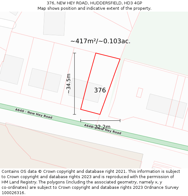 376, NEW HEY ROAD, HUDDERSFIELD, HD3 4GP: Plot and title map