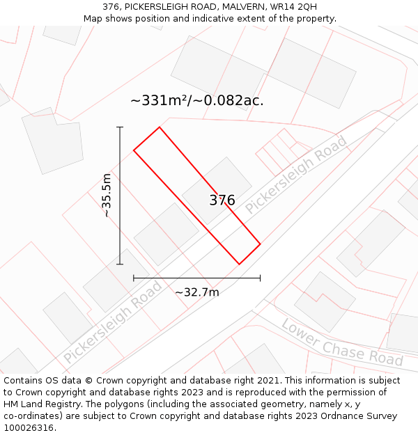 376, PICKERSLEIGH ROAD, MALVERN, WR14 2QH: Plot and title map