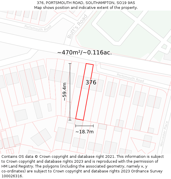 376, PORTSMOUTH ROAD, SOUTHAMPTON, SO19 9AS: Plot and title map