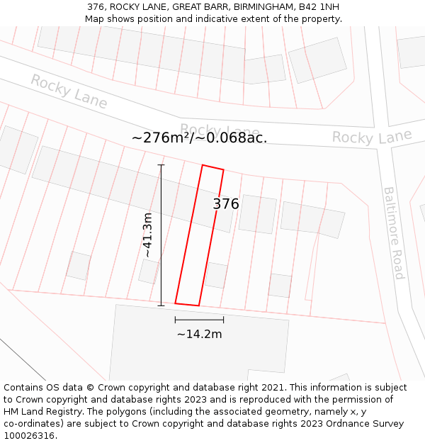 376, ROCKY LANE, GREAT BARR, BIRMINGHAM, B42 1NH: Plot and title map