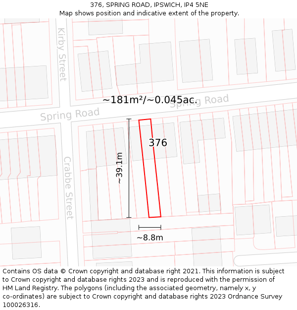 376, SPRING ROAD, IPSWICH, IP4 5NE: Plot and title map