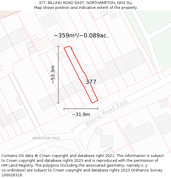 377, BILLING ROAD EAST, NORTHAMPTON, NN3 3LL: Plot and title map