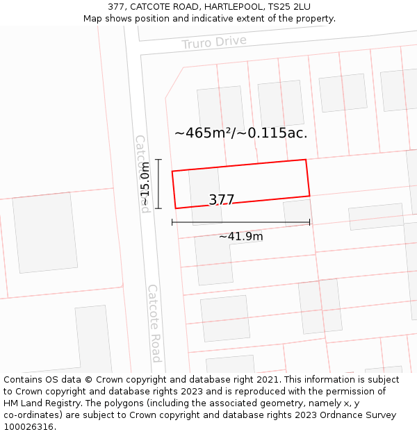 377, CATCOTE ROAD, HARTLEPOOL, TS25 2LU: Plot and title map