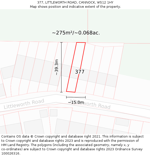 377, LITTLEWORTH ROAD, CANNOCK, WS12 1HY: Plot and title map