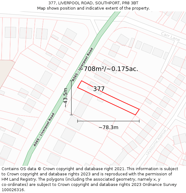 377, LIVERPOOL ROAD, SOUTHPORT, PR8 3BT: Plot and title map