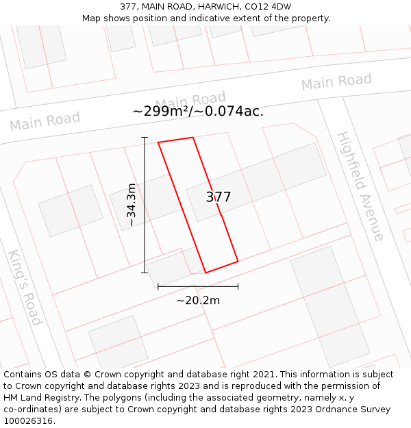 377, MAIN ROAD, HARWICH, CO12 4DW: Plot and title map