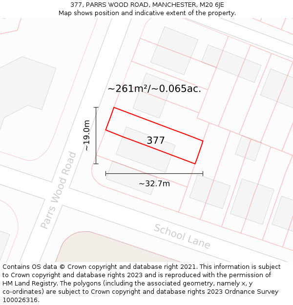 377, PARRS WOOD ROAD, MANCHESTER, M20 6JE: Plot and title map