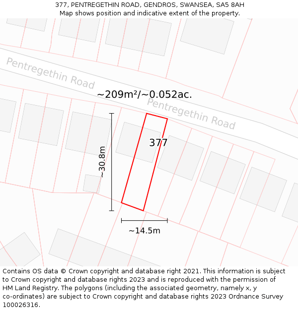 377, PENTREGETHIN ROAD, GENDROS, SWANSEA, SA5 8AH: Plot and title map