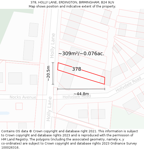 378, HOLLY LANE, ERDINGTON, BIRMINGHAM, B24 9LN: Plot and title map