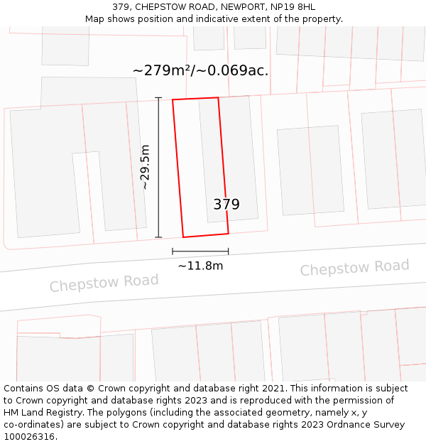 379, CHEPSTOW ROAD, NEWPORT, NP19 8HL: Plot and title map