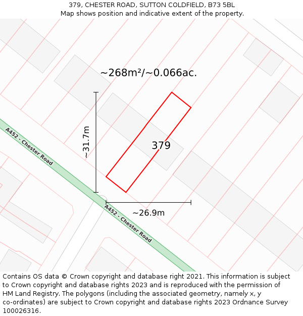 379, CHESTER ROAD, SUTTON COLDFIELD, B73 5BL: Plot and title map