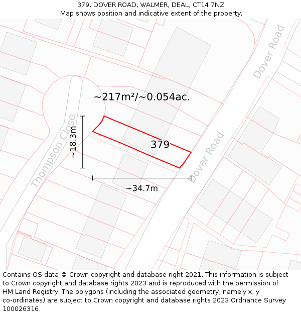 379, DOVER ROAD, WALMER, DEAL, CT14 7NZ: Plot and title map