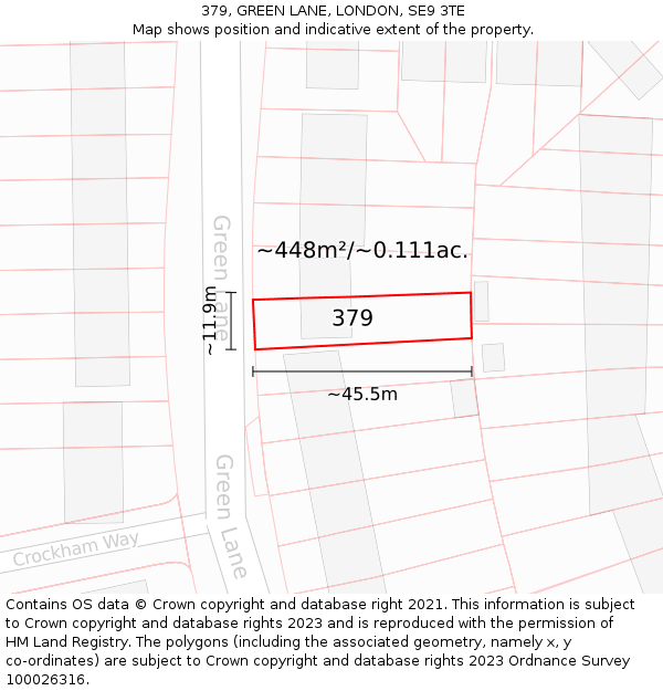 379, GREEN LANE, LONDON, SE9 3TE: Plot and title map