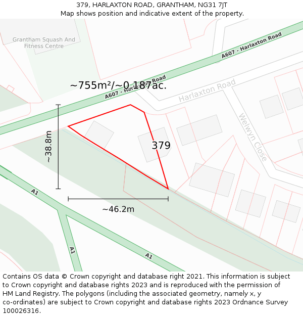 379, HARLAXTON ROAD, GRANTHAM, NG31 7JT: Plot and title map