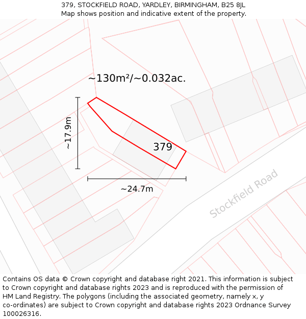 379, STOCKFIELD ROAD, YARDLEY, BIRMINGHAM, B25 8JL: Plot and title map