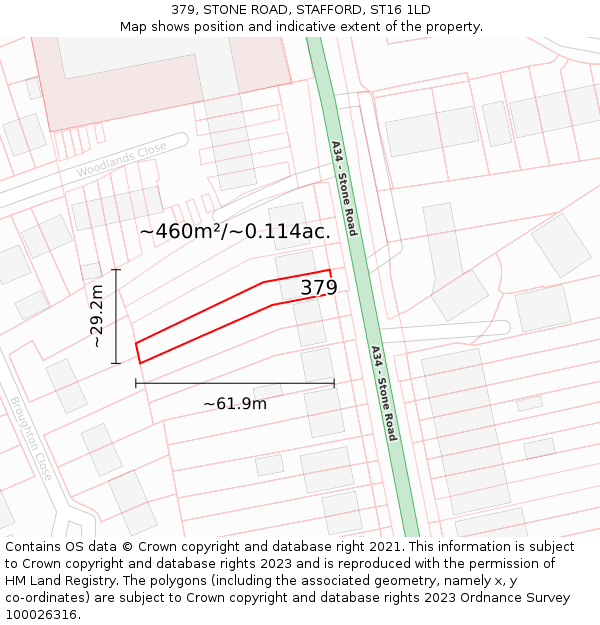 379, STONE ROAD, STAFFORD, ST16 1LD: Plot and title map