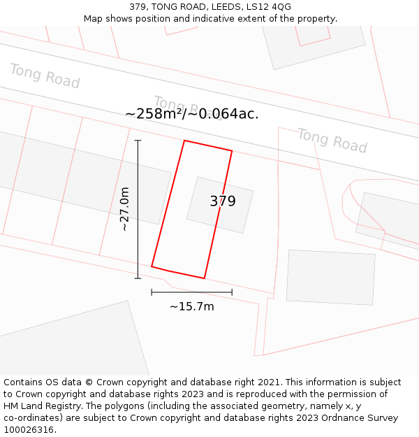 379, TONG ROAD, LEEDS, LS12 4QG: Plot and title map