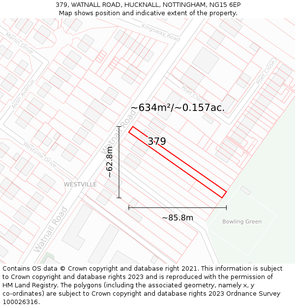 379, WATNALL ROAD, HUCKNALL, NOTTINGHAM, NG15 6EP: Plot and title map