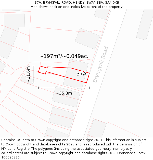 37A, BRYNGWILI ROAD, HENDY, SWANSEA, SA4 0XB: Plot and title map