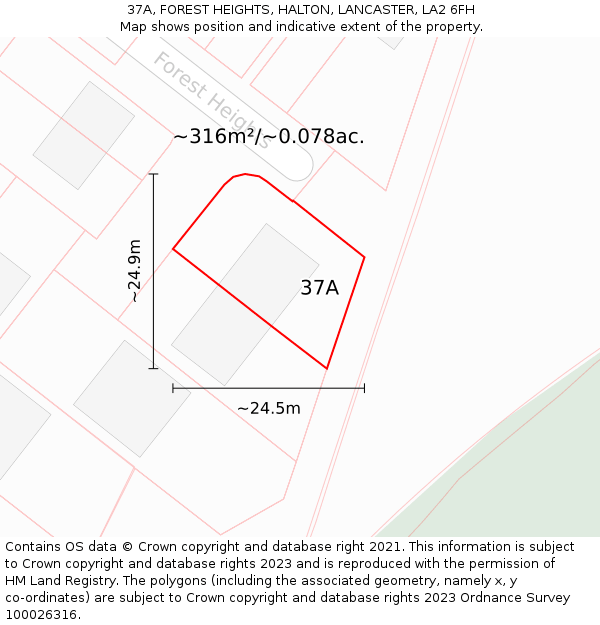 37A, FOREST HEIGHTS, HALTON, LANCASTER, LA2 6FH: Plot and title map