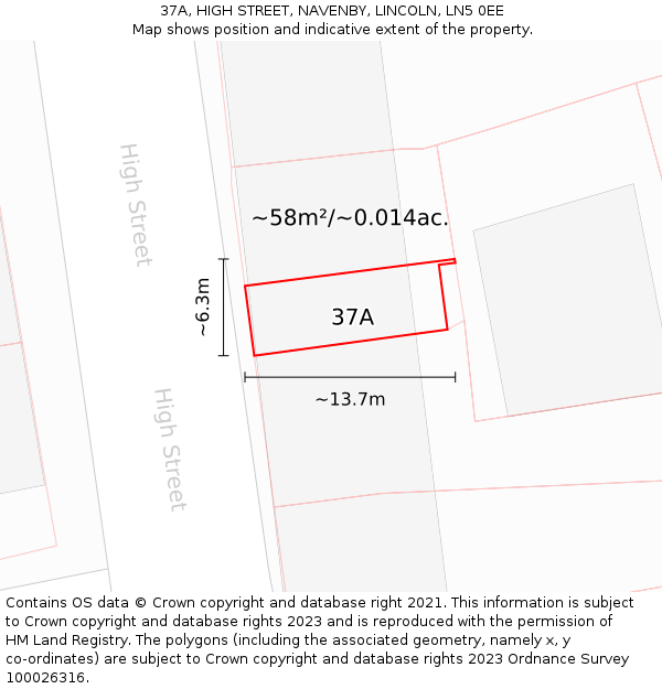 37A, HIGH STREET, NAVENBY, LINCOLN, LN5 0EE: Plot and title map