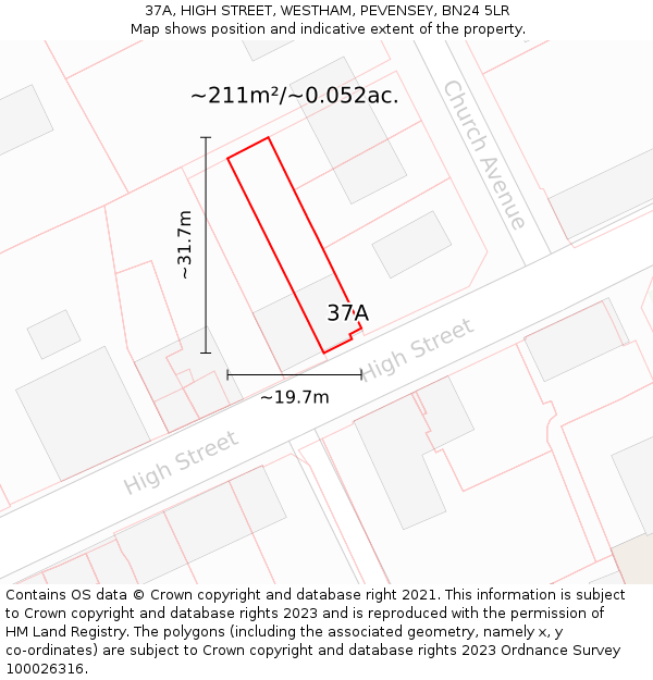 37A, HIGH STREET, WESTHAM, PEVENSEY, BN24 5LR: Plot and title map