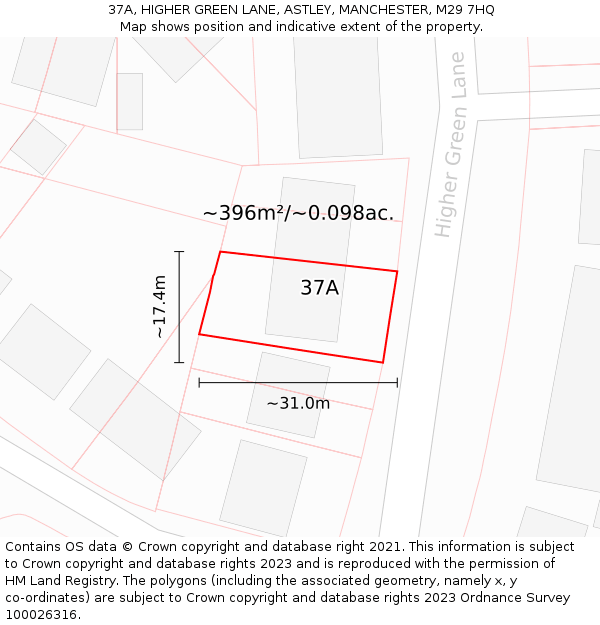 37A, HIGHER GREEN LANE, ASTLEY, MANCHESTER, M29 7HQ: Plot and title map