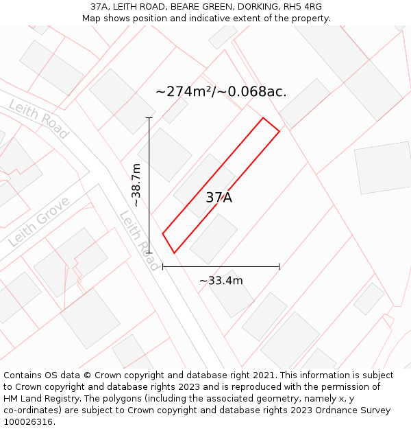 37A, LEITH ROAD, BEARE GREEN, DORKING, RH5 4RG: Plot and title map