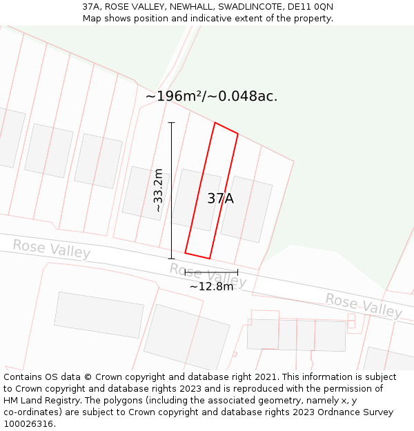 37A, ROSE VALLEY, NEWHALL, SWADLINCOTE, DE11 0QN: Plot and title map