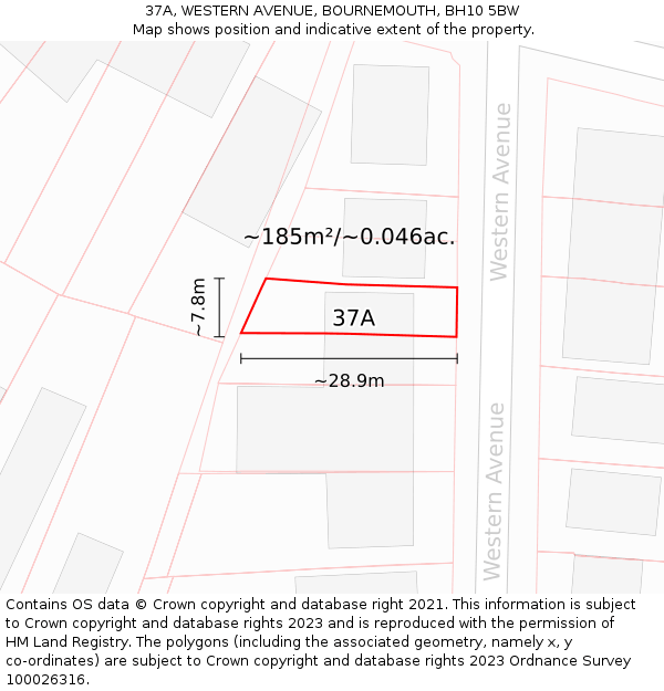 37A, WESTERN AVENUE, BOURNEMOUTH, BH10 5BW: Plot and title map