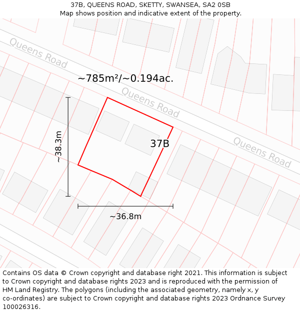 37B, QUEENS ROAD, SKETTY, SWANSEA, SA2 0SB: Plot and title map