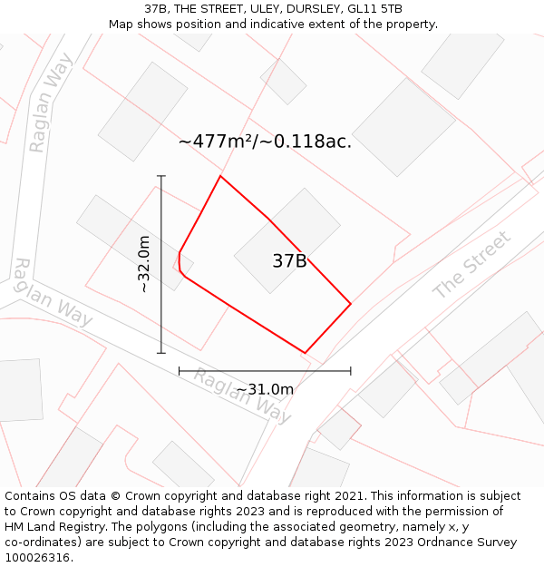 37B, THE STREET, ULEY, DURSLEY, GL11 5TB: Plot and title map