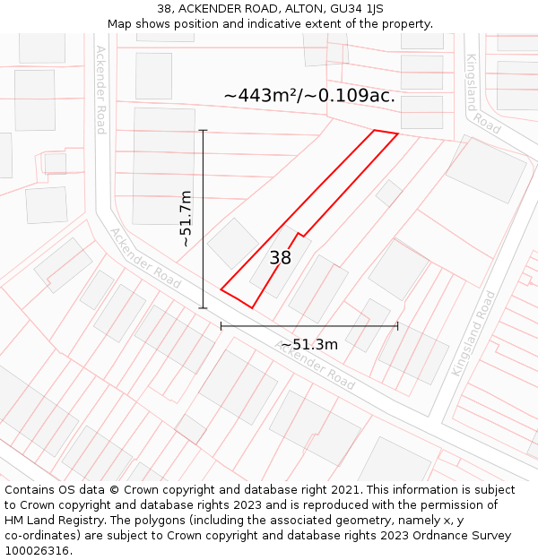 38, ACKENDER ROAD, ALTON, GU34 1JS: Plot and title map