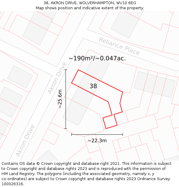 38, AKRON DRIVE, WOLVERHAMPTON, WV10 6EG: Plot and title map