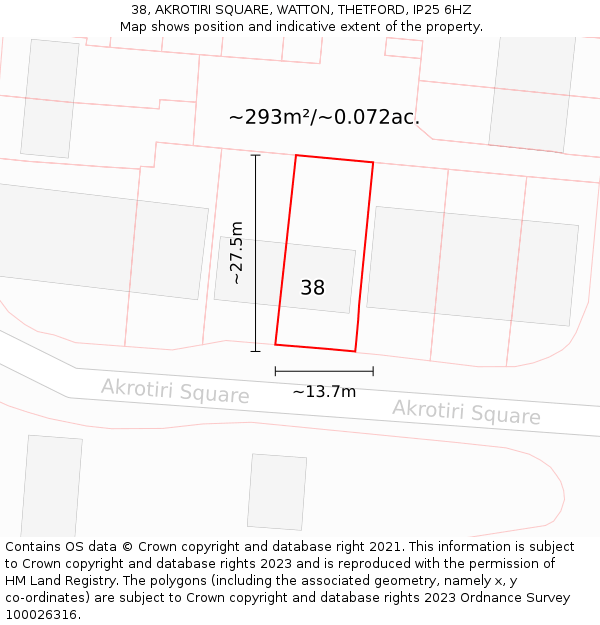 38, AKROTIRI SQUARE, WATTON, THETFORD, IP25 6HZ: Plot and title map