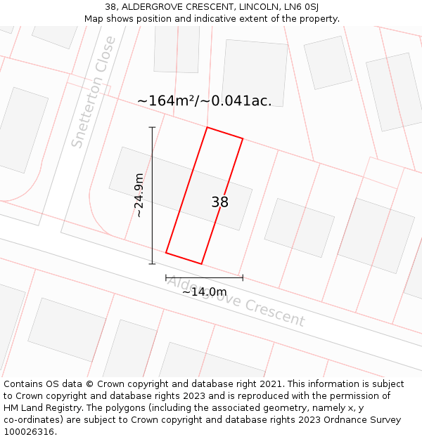 38, ALDERGROVE CRESCENT, LINCOLN, LN6 0SJ: Plot and title map