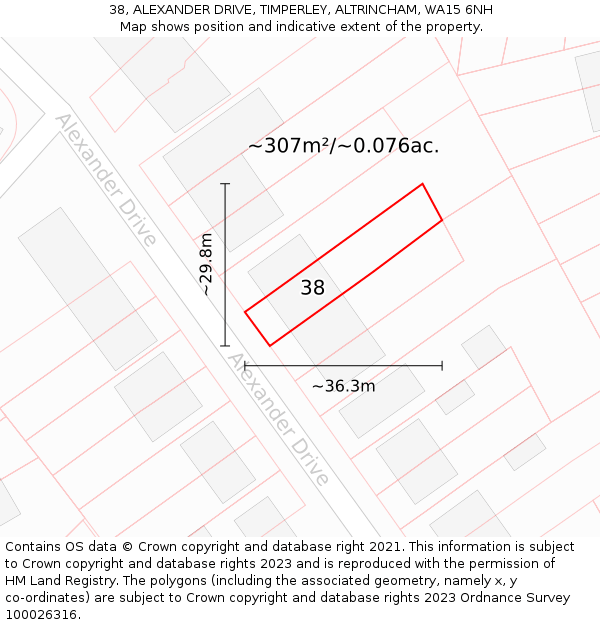 38, ALEXANDER DRIVE, TIMPERLEY, ALTRINCHAM, WA15 6NH: Plot and title map