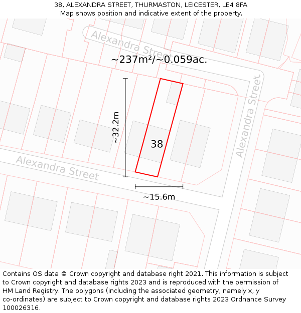 38, ALEXANDRA STREET, THURMASTON, LEICESTER, LE4 8FA: Plot and title map